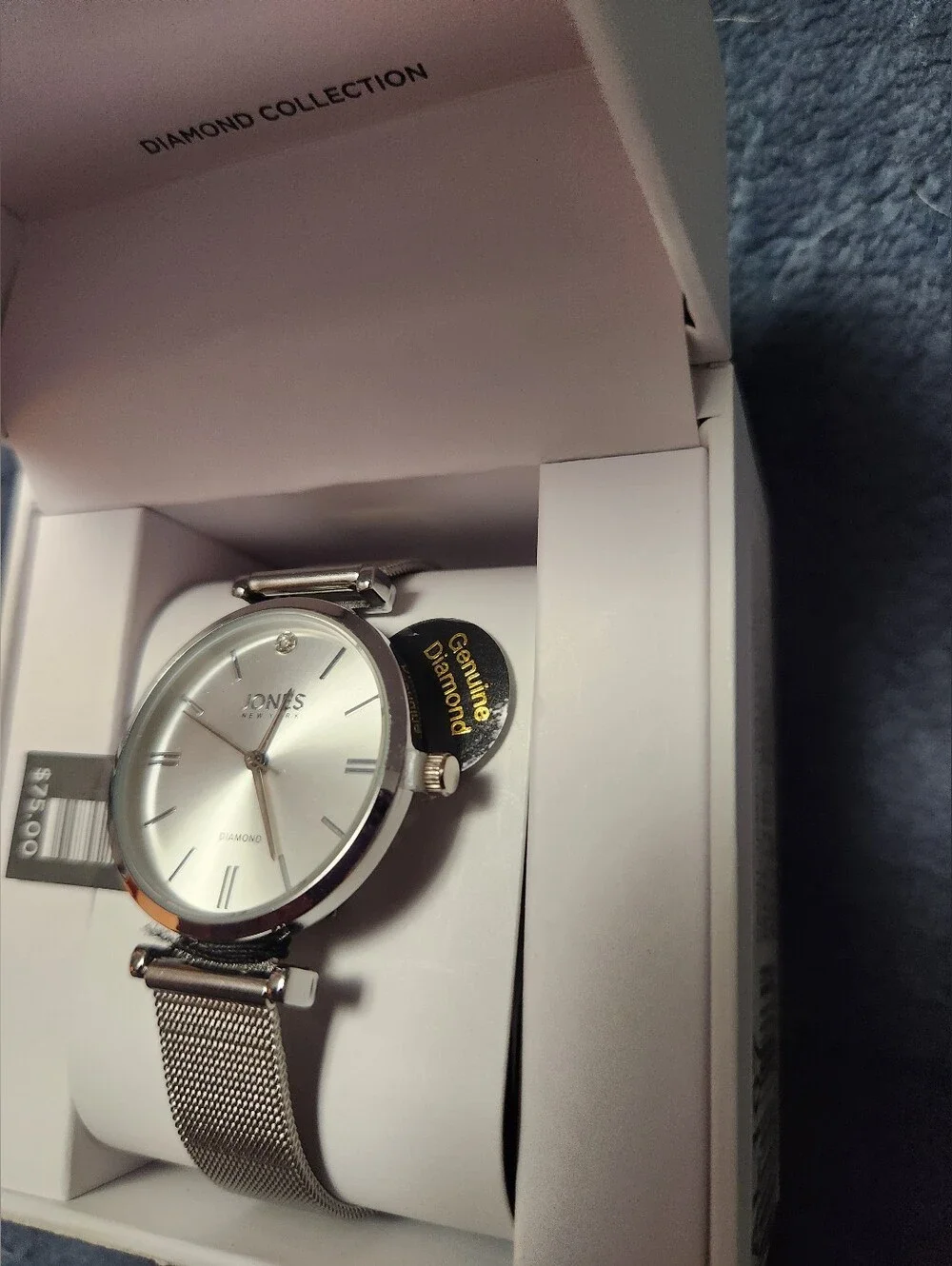 JONES NEW YORK WATCH, DIAMOND COLLECTION, SILVER, NEW, MACY'S, GENUINE DIAMOND